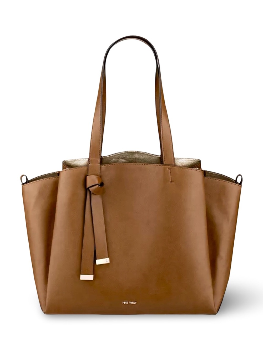 Nine West Gaya Carryall Brown/Gold Leather Tote with Knot Accent